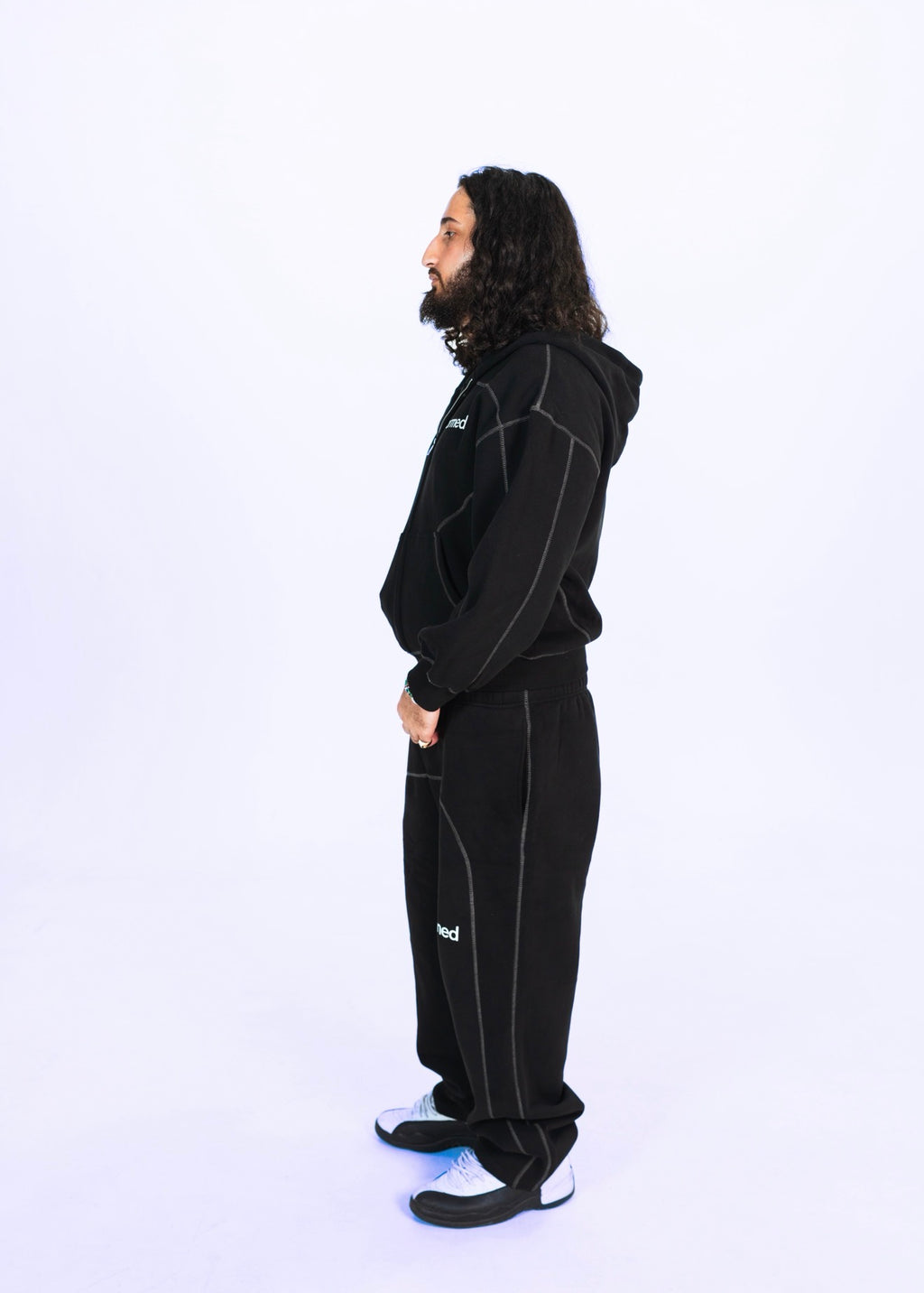 Reformed Contrast-Stitched Zip-Up Hoodie
