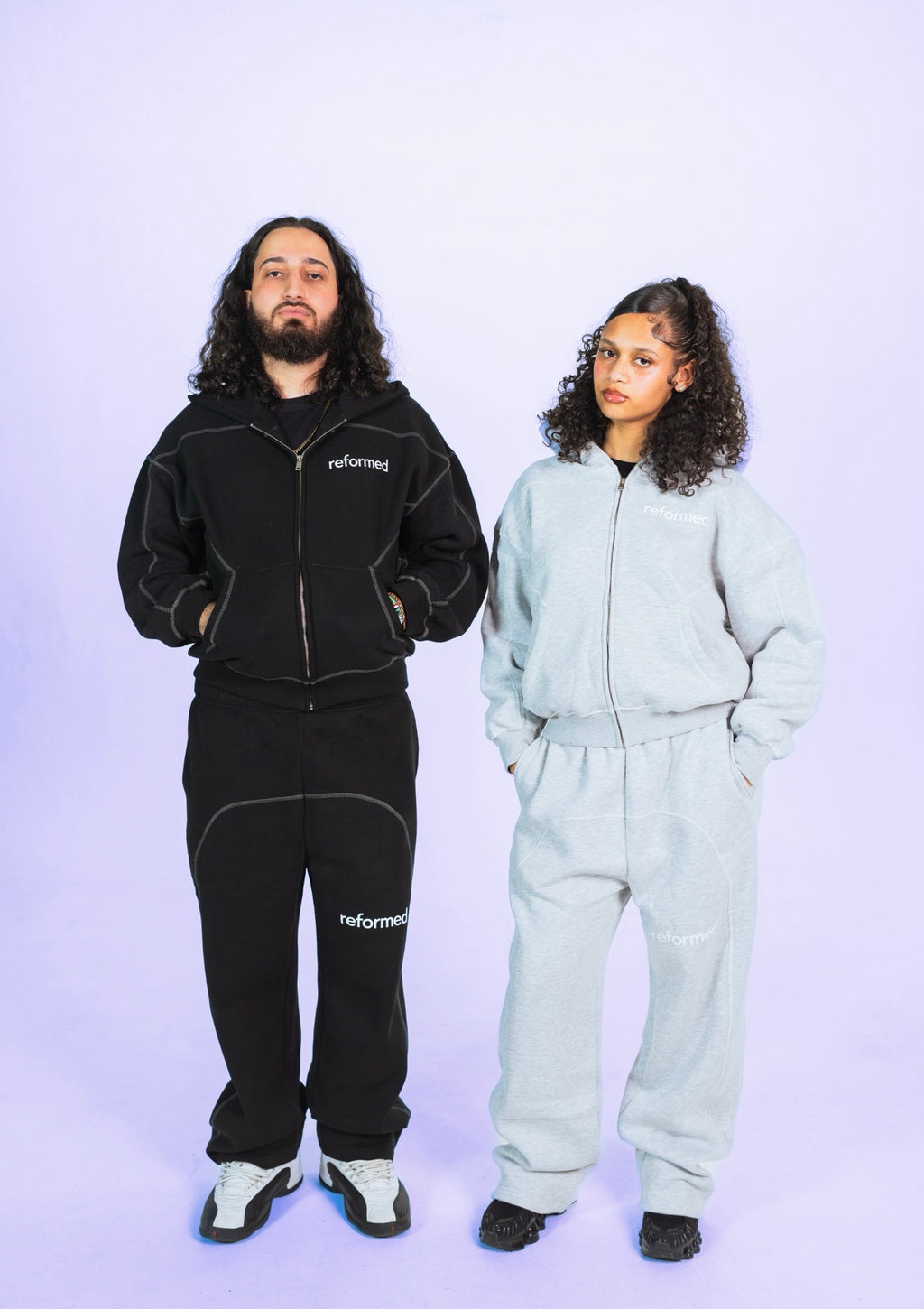 Reformed Contrast-Stitched Zip-Up Hoodie