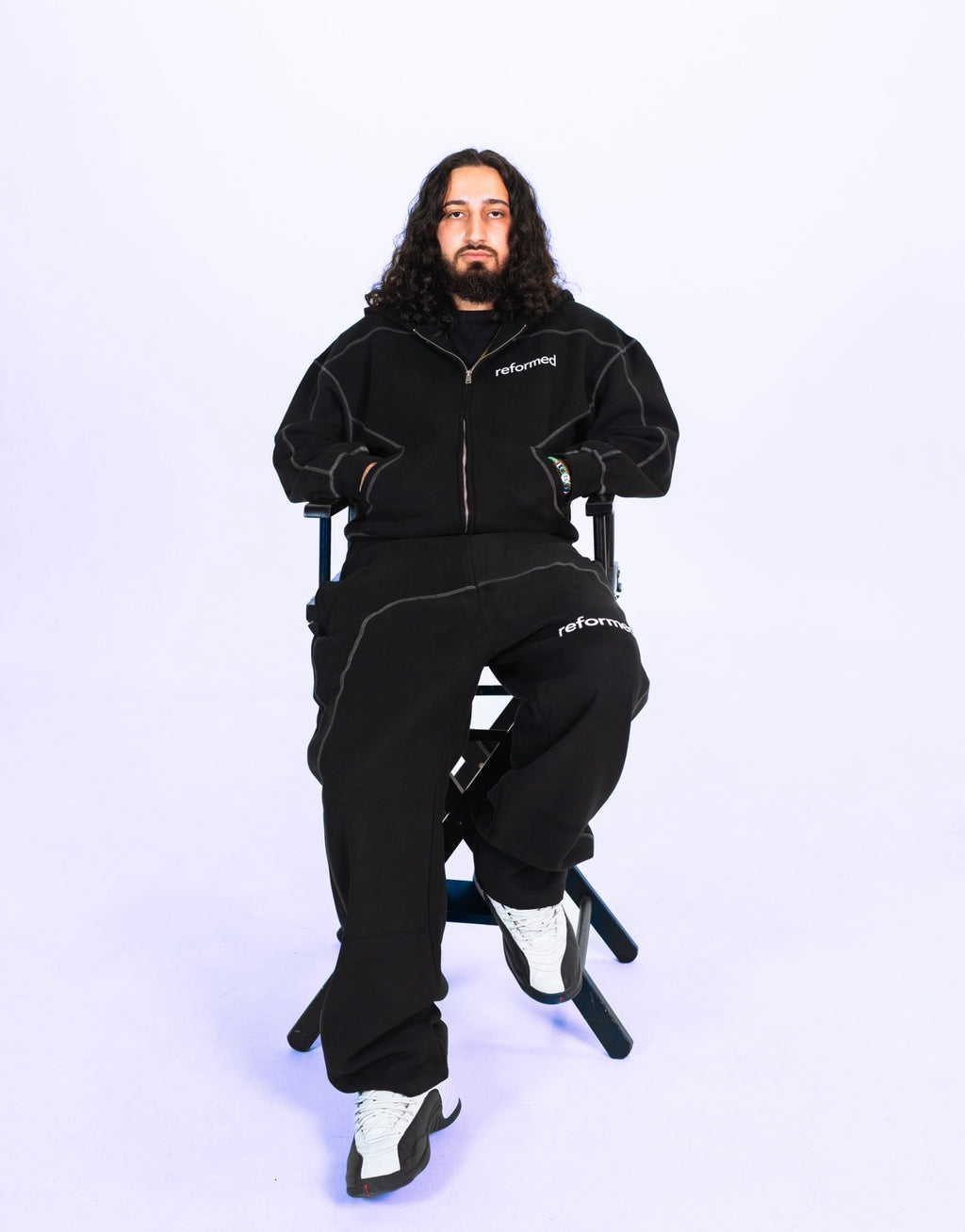 Reformed Contrast-Stitched Zip-Up Hoodie