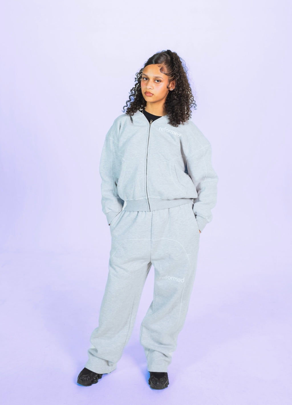 Reformed Contrast-Stitched Zip-Up Hoodie