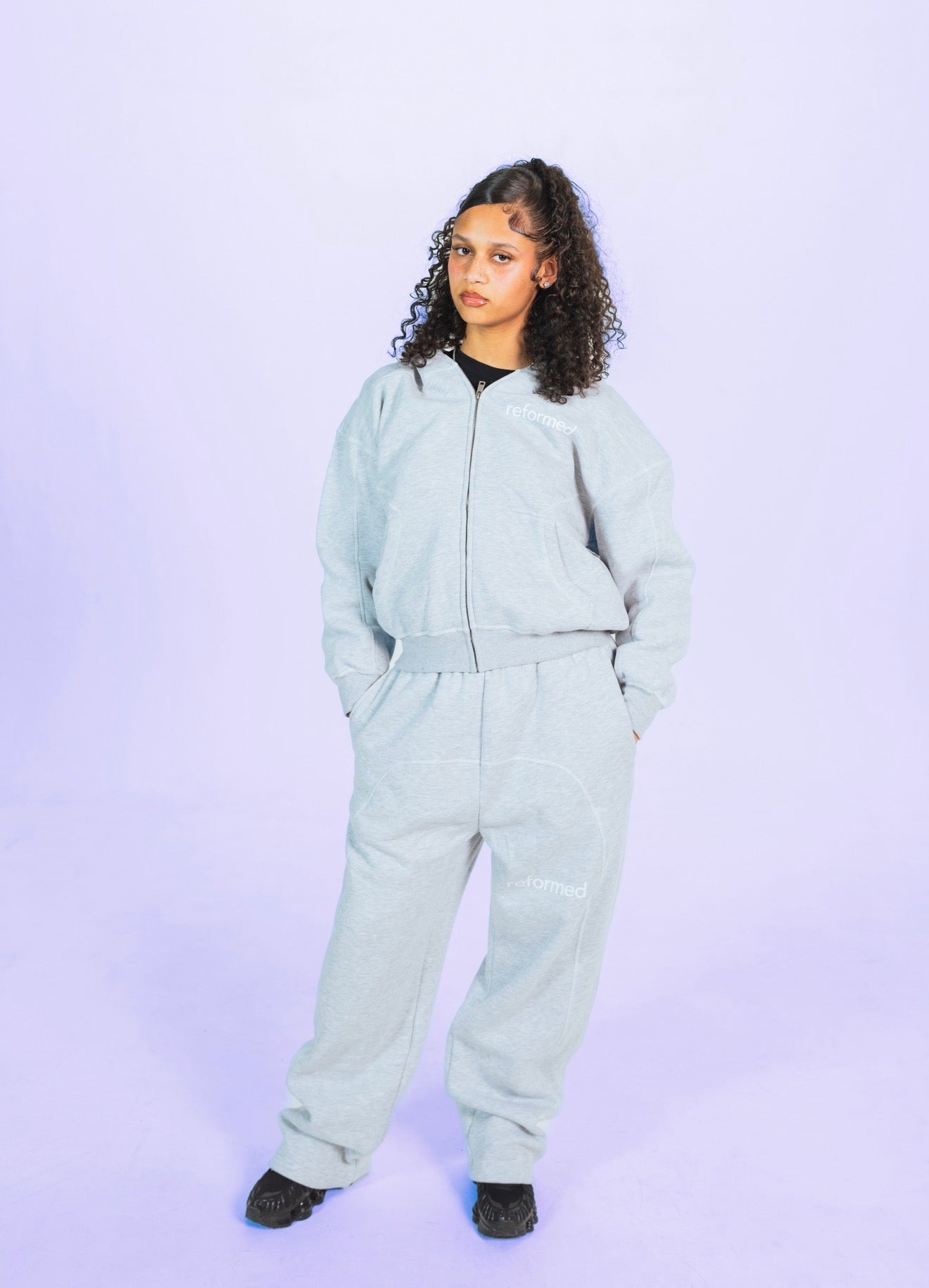 Reformed Contrast-Stitched Zip-Up Hoodie