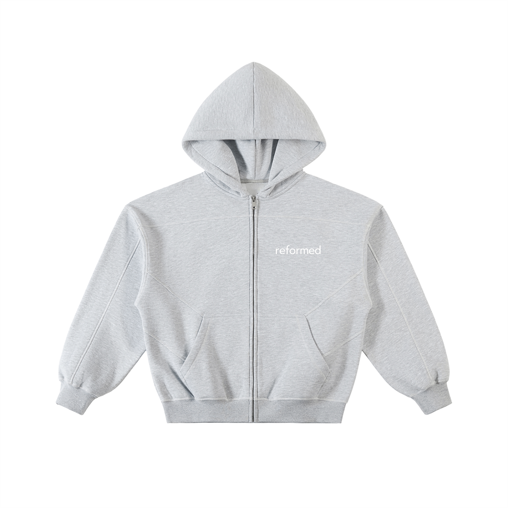 Reformed Contrast-Stitched Zip-Up Hoodie
