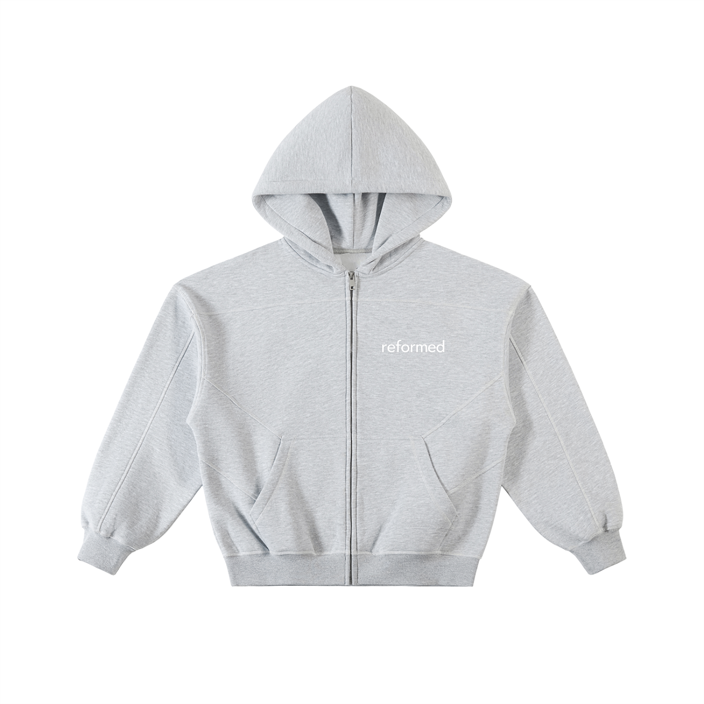 Reformed Contrast-Stitched Zip-Up Hoodie