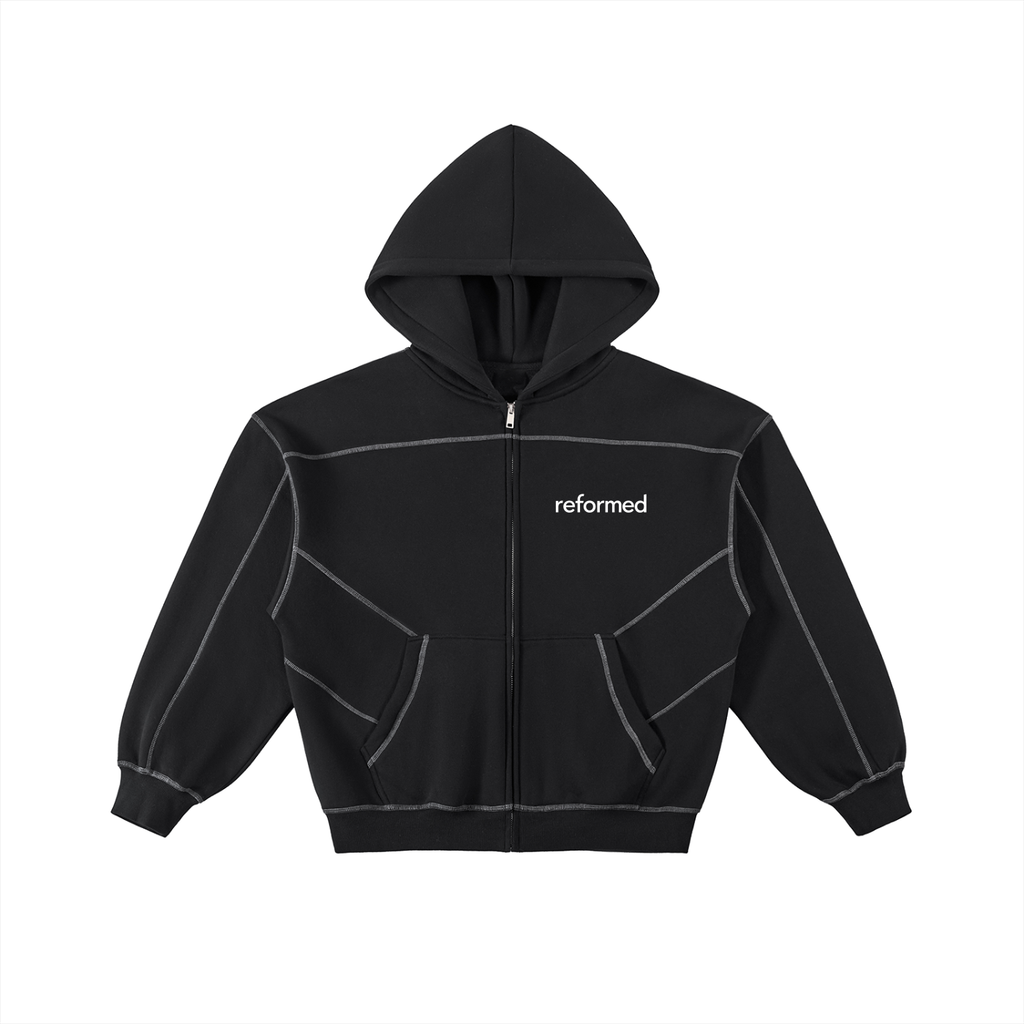 Reformed Contrast-Stitched Zip-Up Hoodie